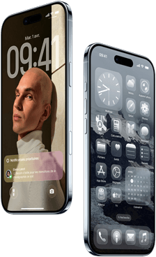 Deux iPhone Air, face avant, côté, profil fin, écran verrouillé et écran d’accueil